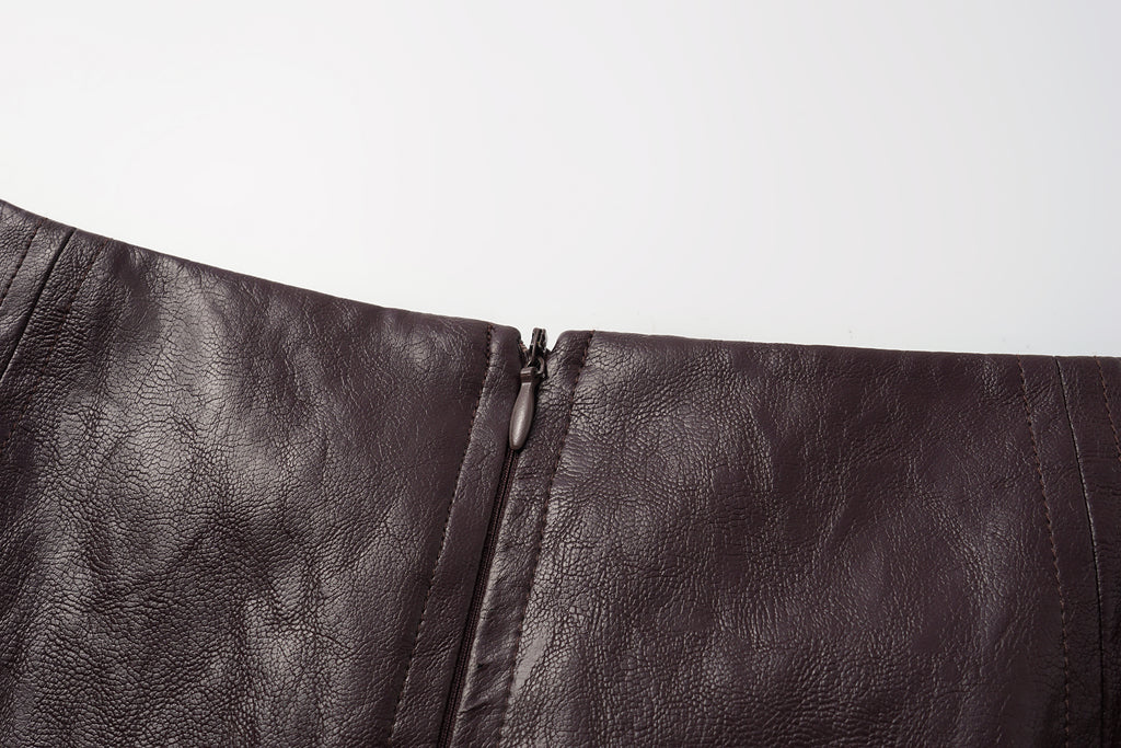 Asymmetric Hem A-Line Skirt (Faux Leather)
