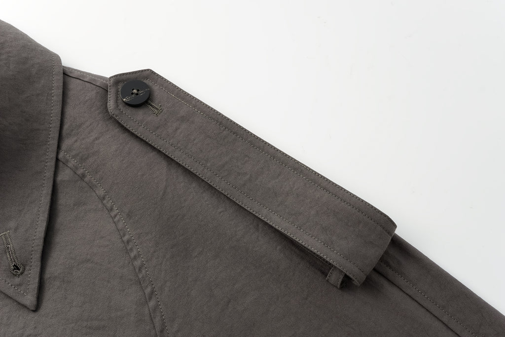 Textured Raglan-Sleeve Long Trench Coat with Organic Draping