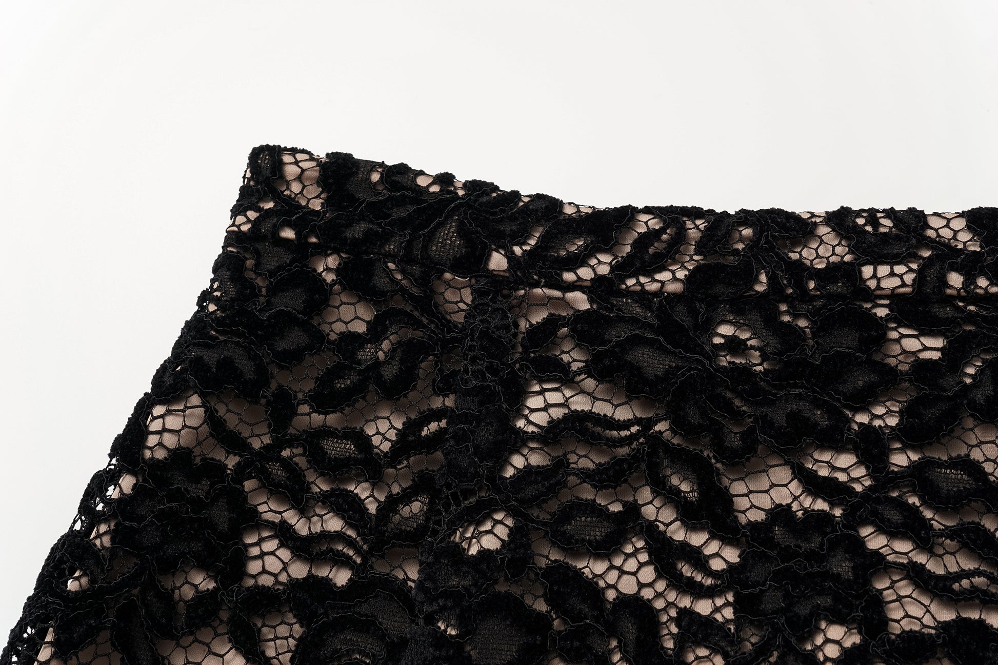 High-Waisted Pencil Skirt in Flocked Lace & Openwork