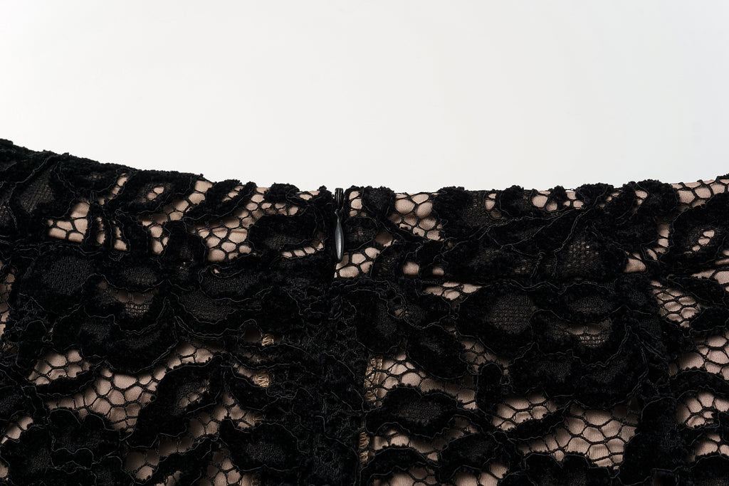 High-Waisted Pencil Skirt in Flocked Lace & Openwork