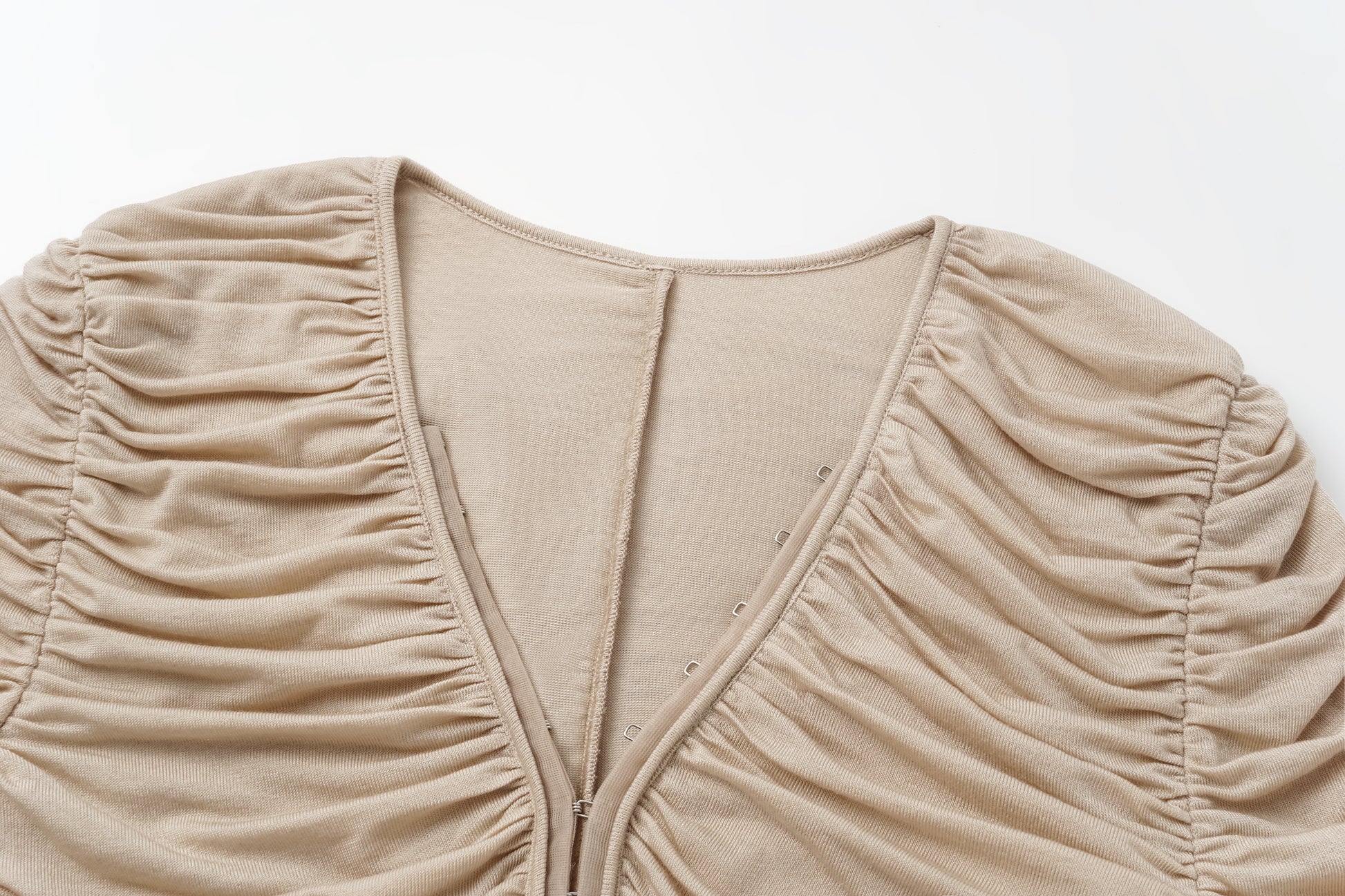 Smocked V-Neck Top with Hidden Hook Placket