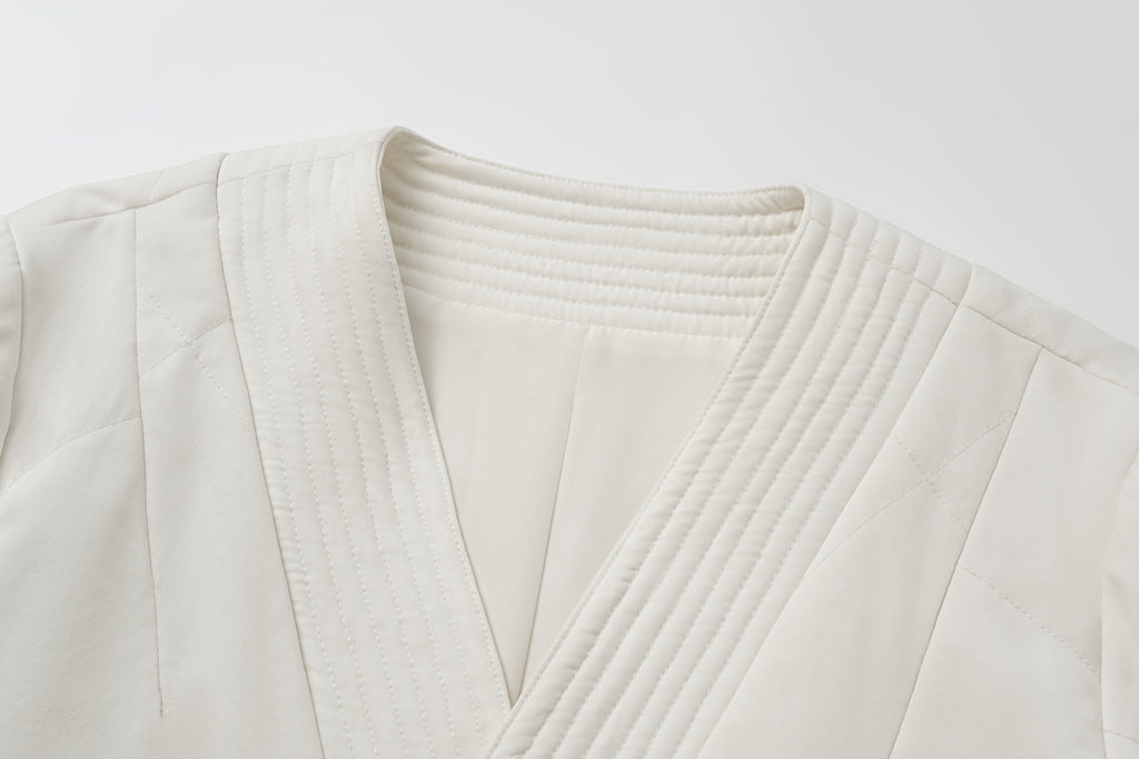 Quilted Wool Fill Collarless Coat