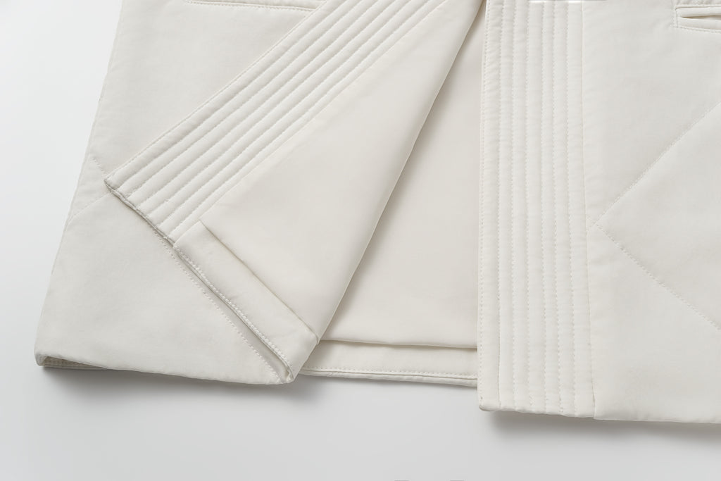 Quilted Wool Fill Collarless Coat