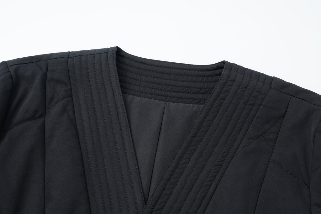 Quilted Wool Fill Collarless Coat