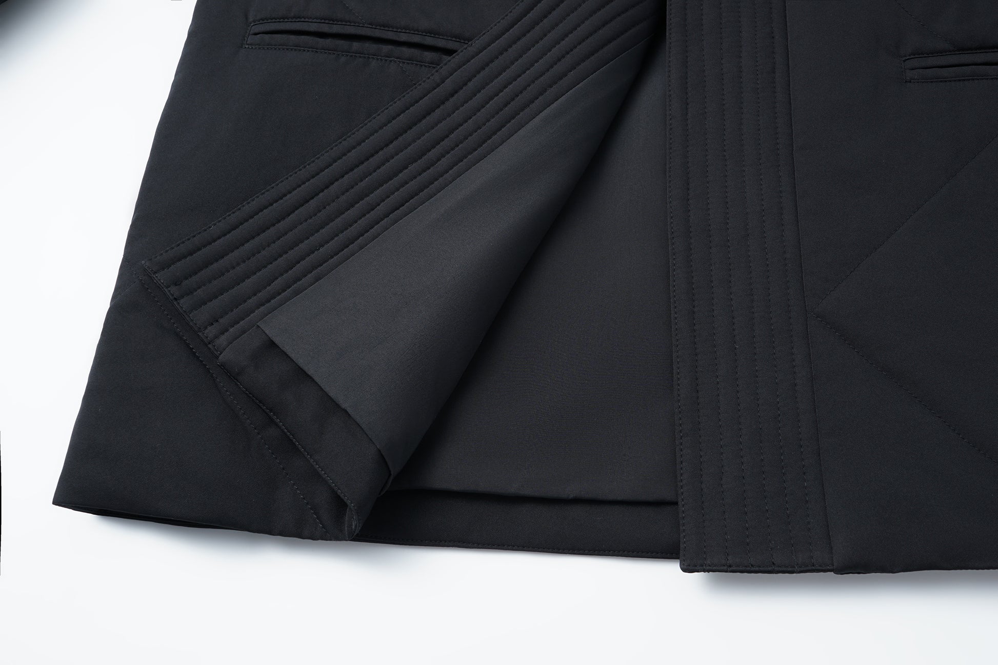 Quilted Wool Fill Collarless Coat