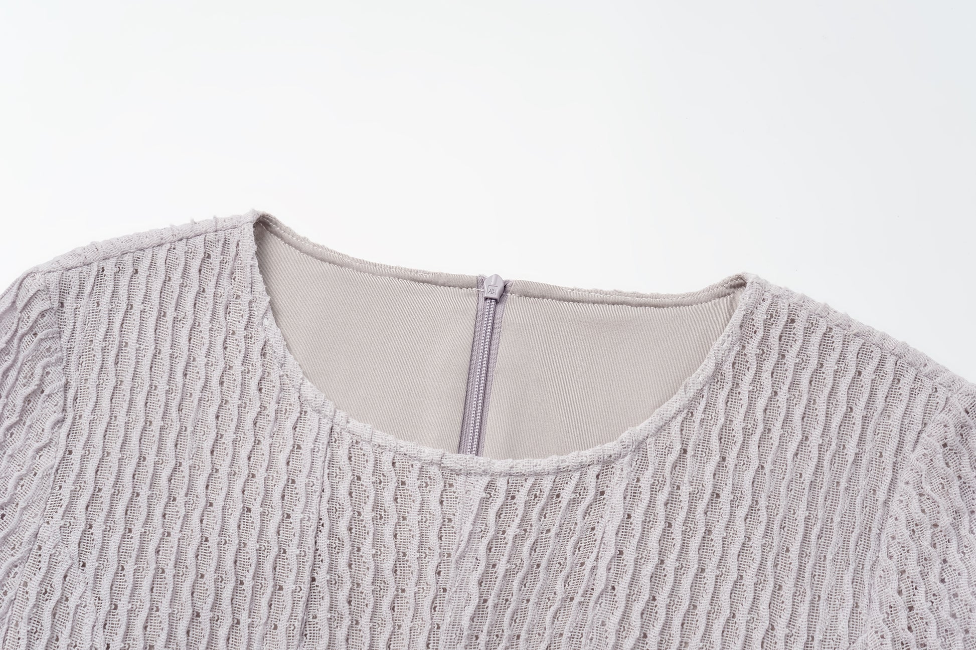 Round-Neck Dress with 3D Wave Texture & Lace-Openwork