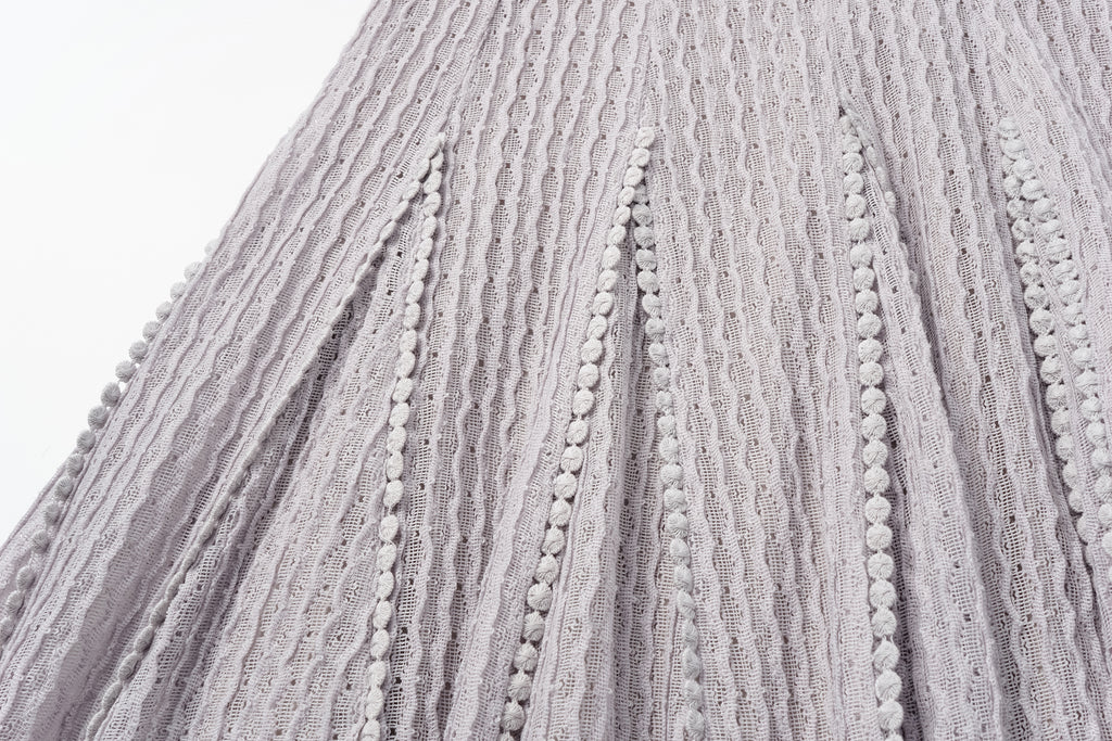 Round-Neck Dress with 3D Wave Texture & Lace-Openwork