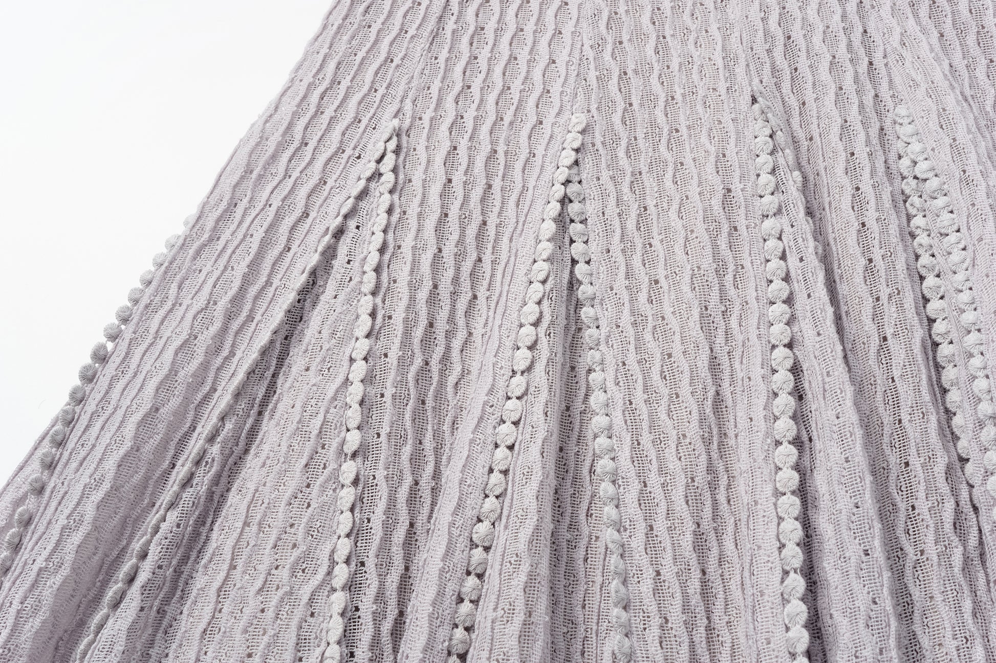 Round-Neck Dress with 3D Wave Texture & Lace-Openwork