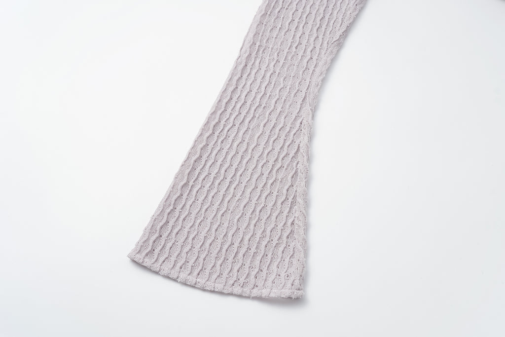 Round-Neck Dress with 3D Wave Texture & Lace-Openwork