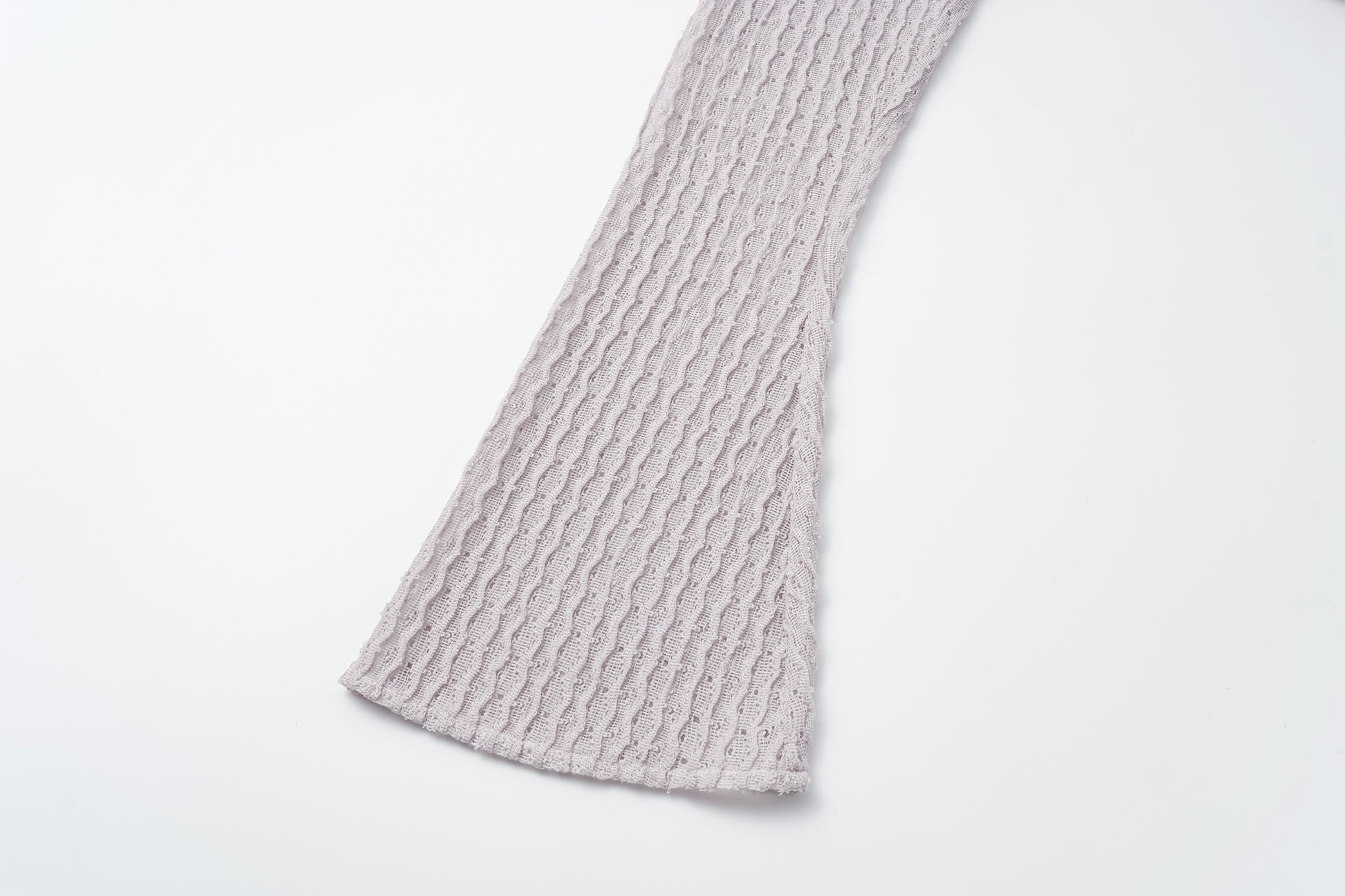 Round-Neck Dress with 3D Wave Texture & Lace-Openwork