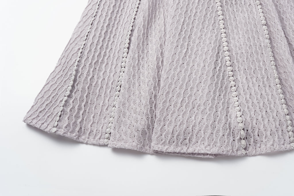 Round-Neck Dress with 3D Wave Texture & Lace-Openwork