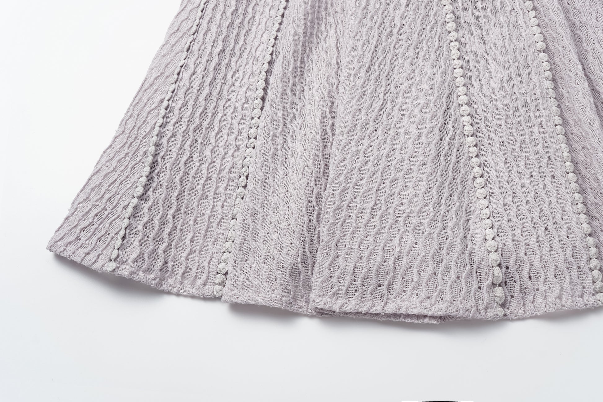 Round-Neck Dress with 3D Wave Texture & Lace-Openwork