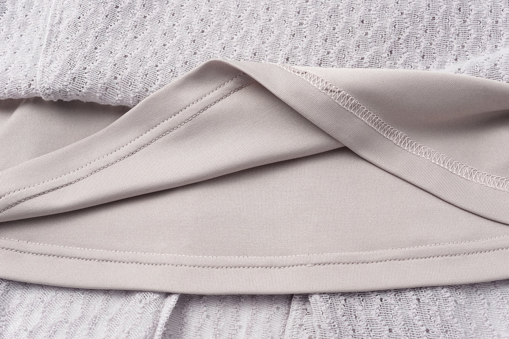 Round-Neck Dress with 3D Wave Texture & Lace-Openwork