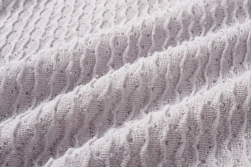 Round-Neck Dress with 3D Wave Texture & Lace-Openwork