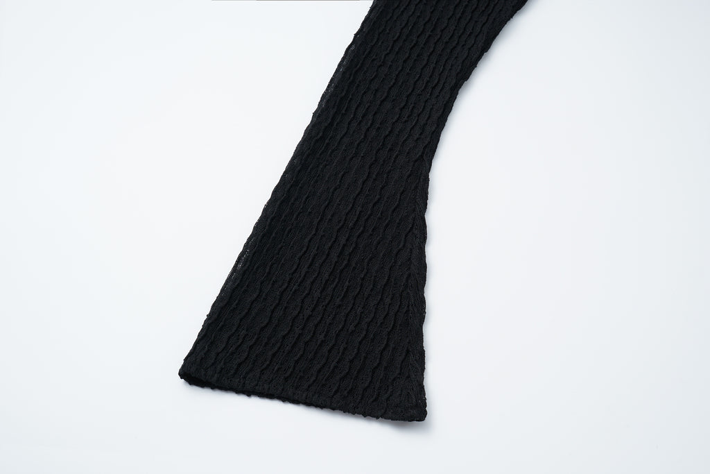 Round-Neck Dress with 3D Wave Texture & Lace-Openwork