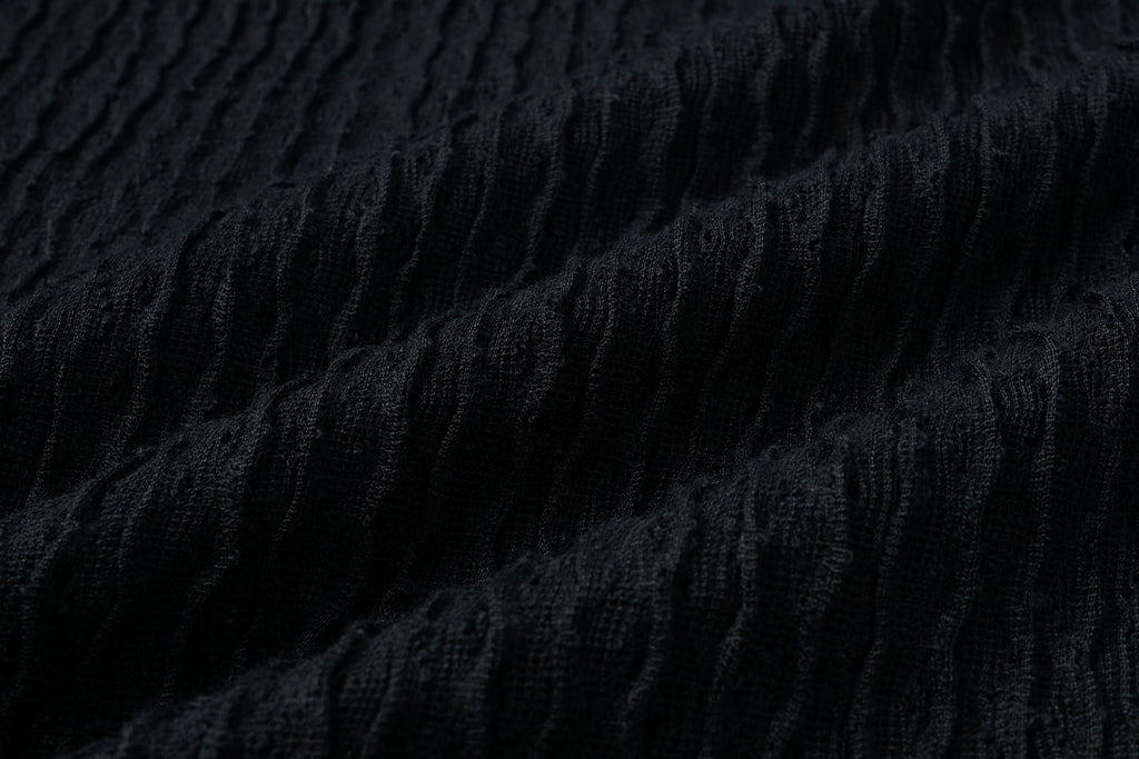 Round-Neck Dress with 3D Wave Texture & Lace-Openwork