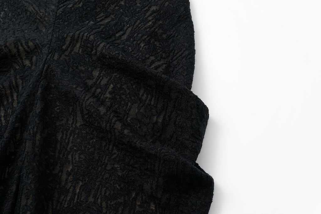 V-Neck Wool Dress with Jacquard & Lace-Openwork Detailing