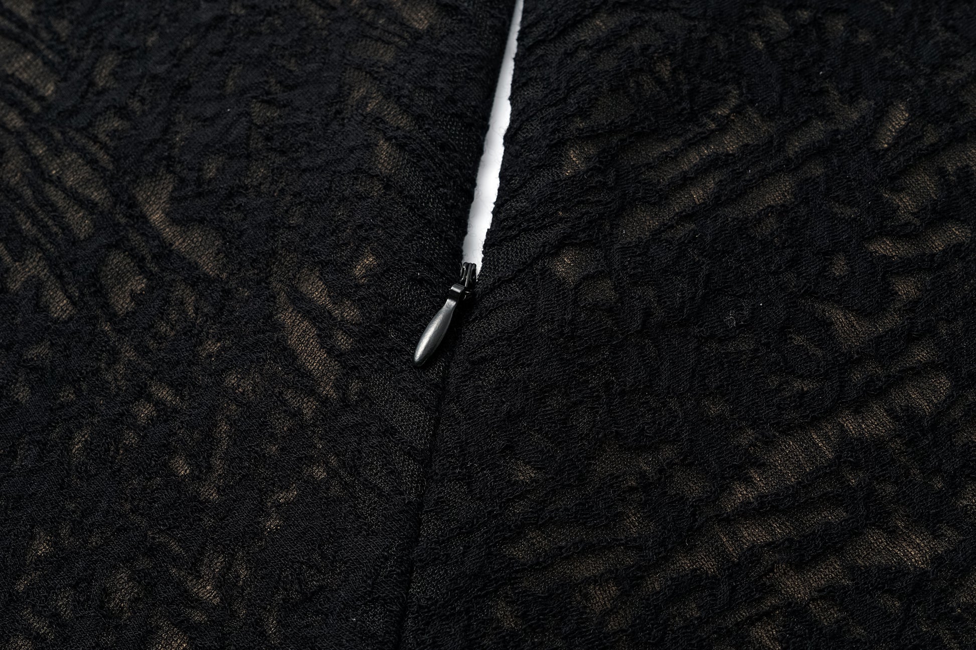 V-Neck Wool Dress with Jacquard & Lace-Openwork Detailing