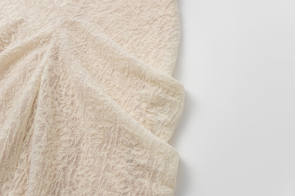 V-Neck Wool Dress with Jacquard & Lace-Openwork Detailing