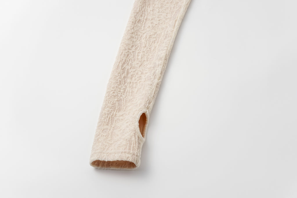 V-Neck Wool Dress with Jacquard & Lace-Openwork Detailing