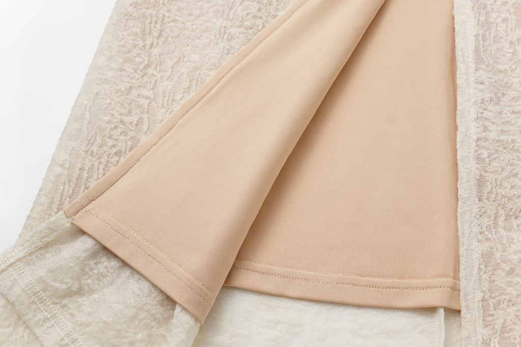 V-Neck Wool Dress with Jacquard & Lace-Openwork Detailing