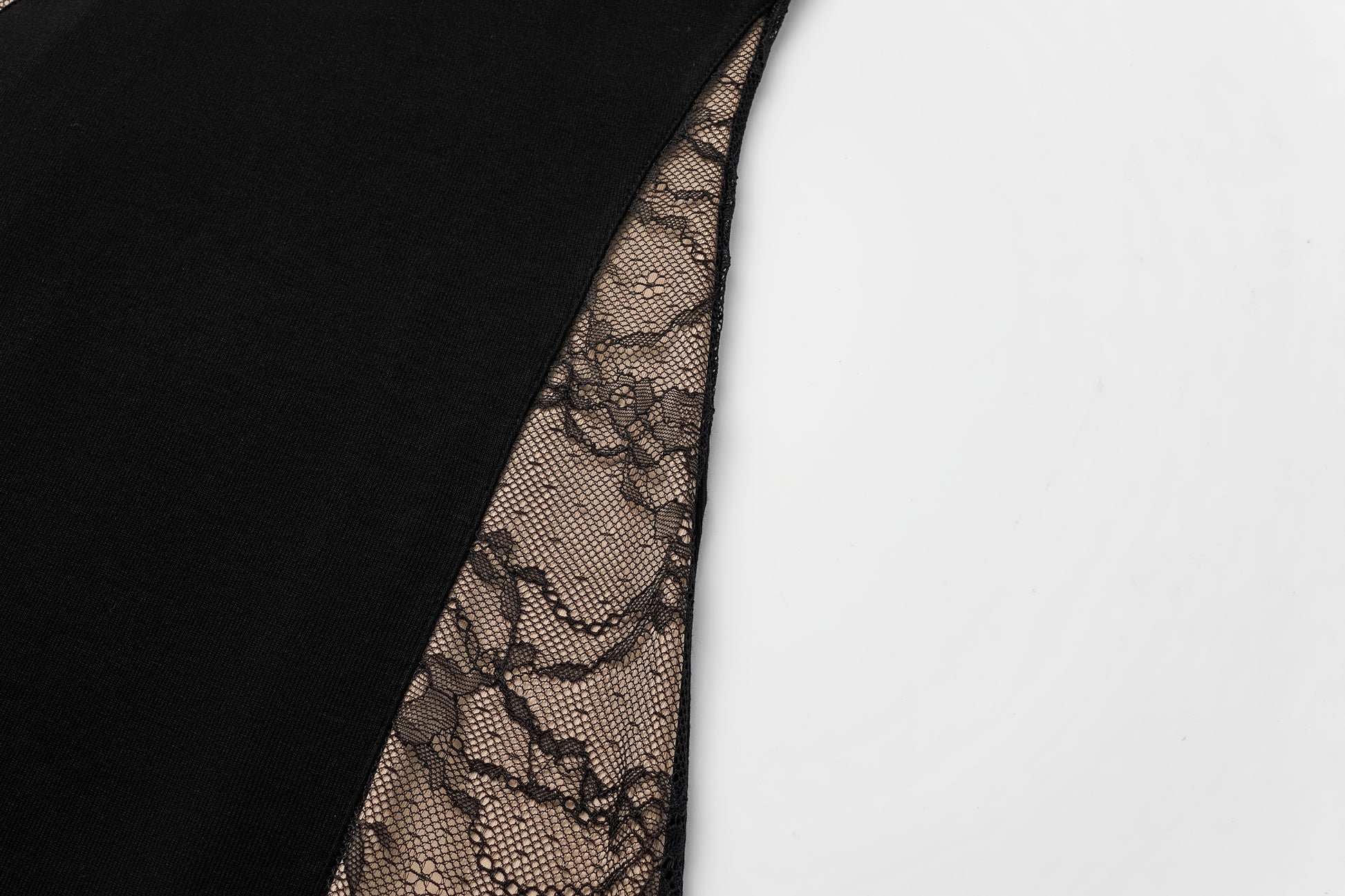 Round-Neck Dress with Contrast Lace Insets