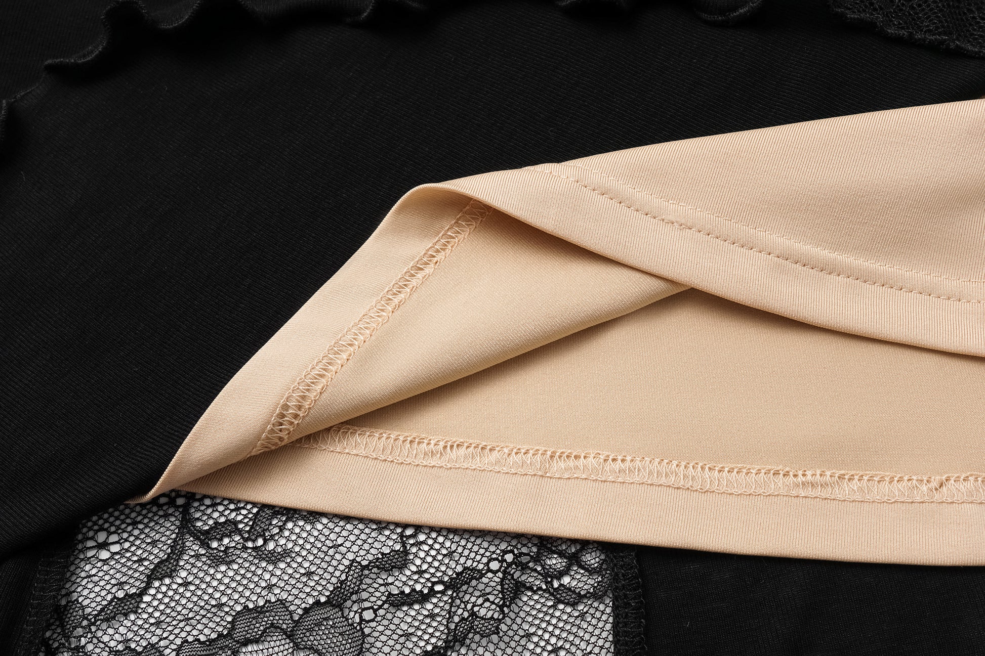 Round-Neck Dress with Contrast Lace Insets