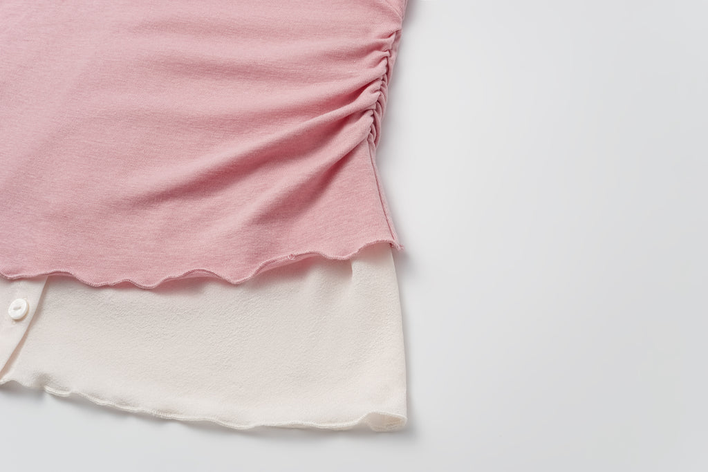 Color-Blocked Layered V-Neck Top (Fake Two-Piece)