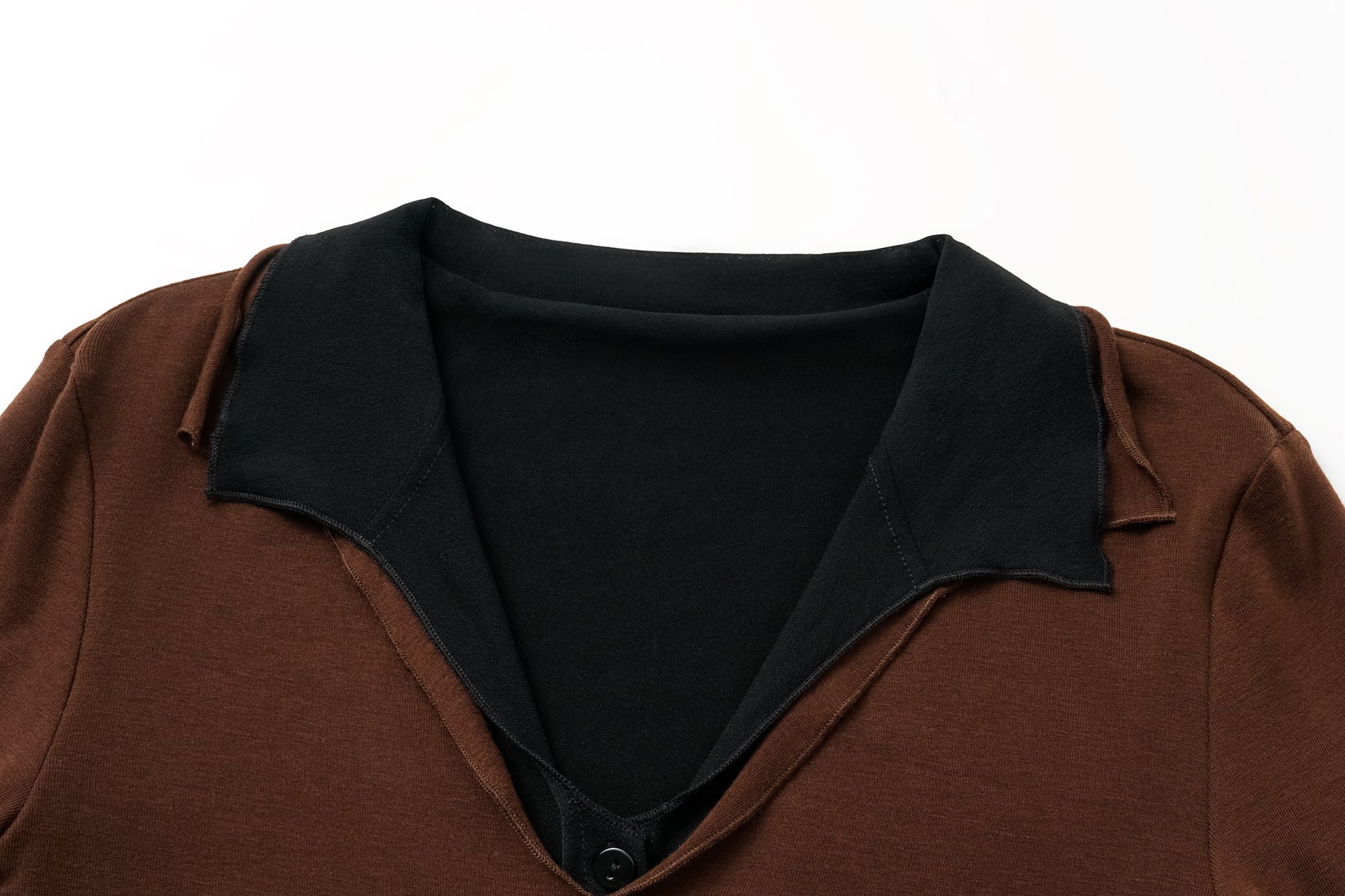 Color-Blocked Layered V-Neck Top (Fake Two-Piece)