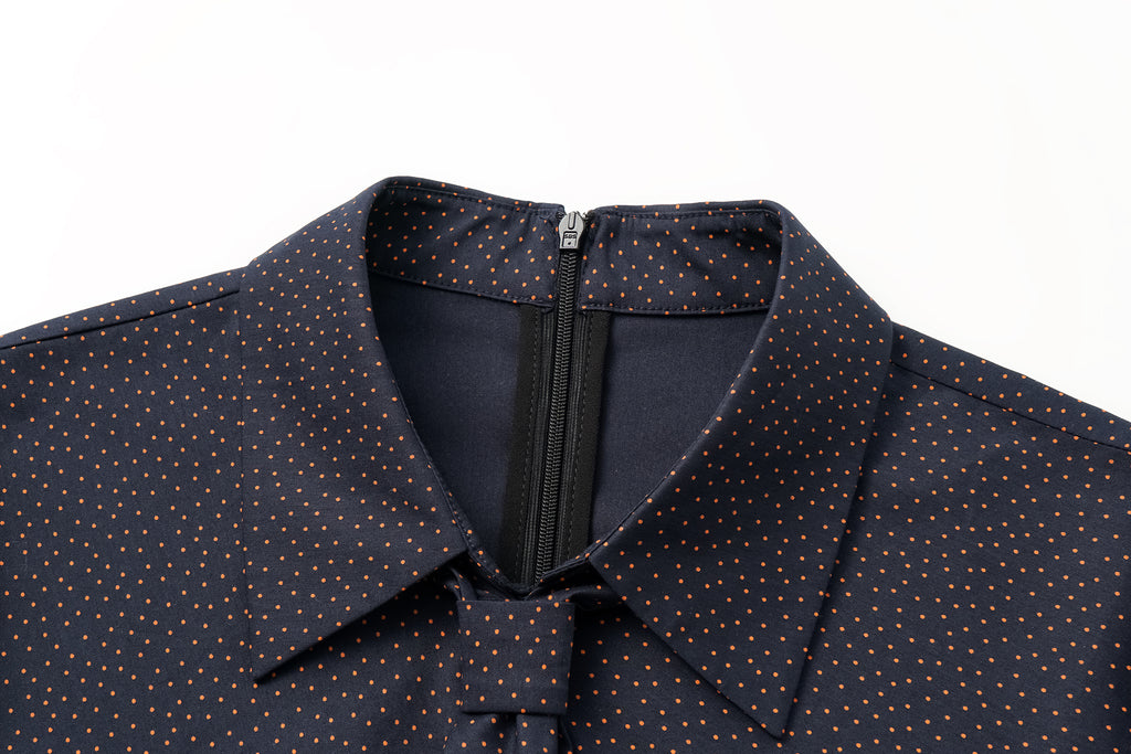 Bow-Tie Collar Blouse with Micro Polka Dots