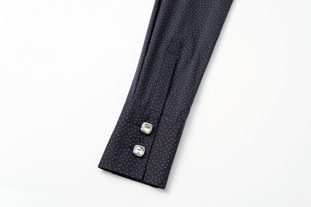 Bow-Tie Collar Blouse with Micro Polka Dots