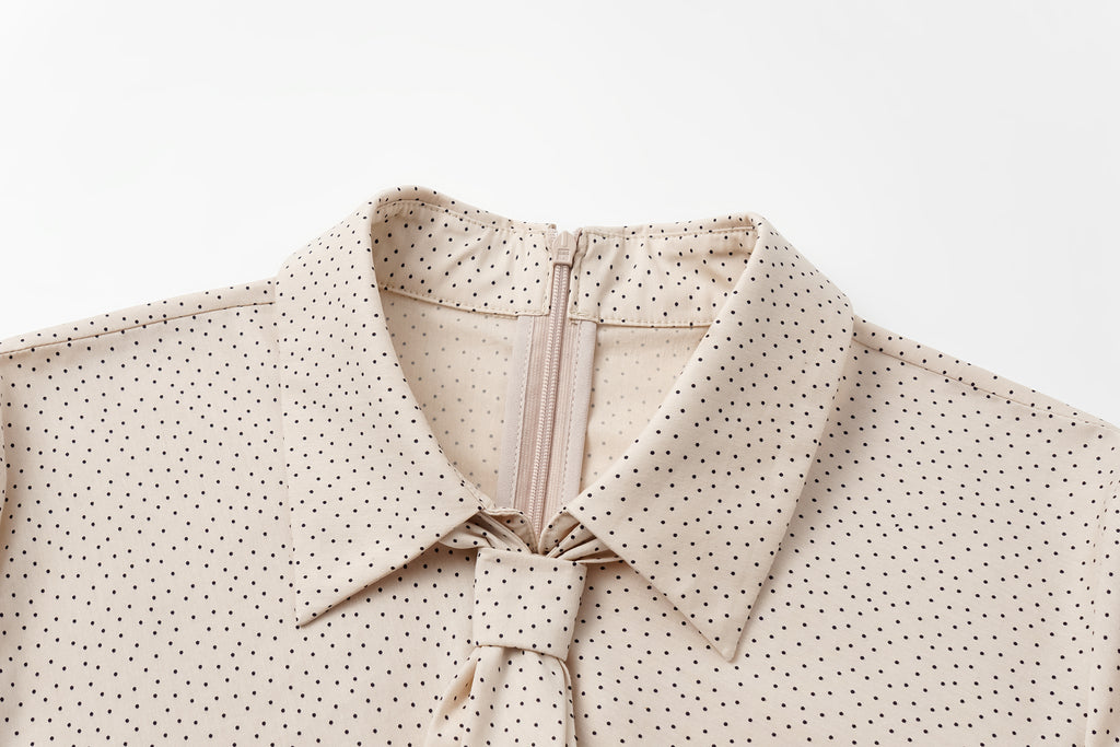Bow-Tie Collar Blouse with Micro Polka Dots