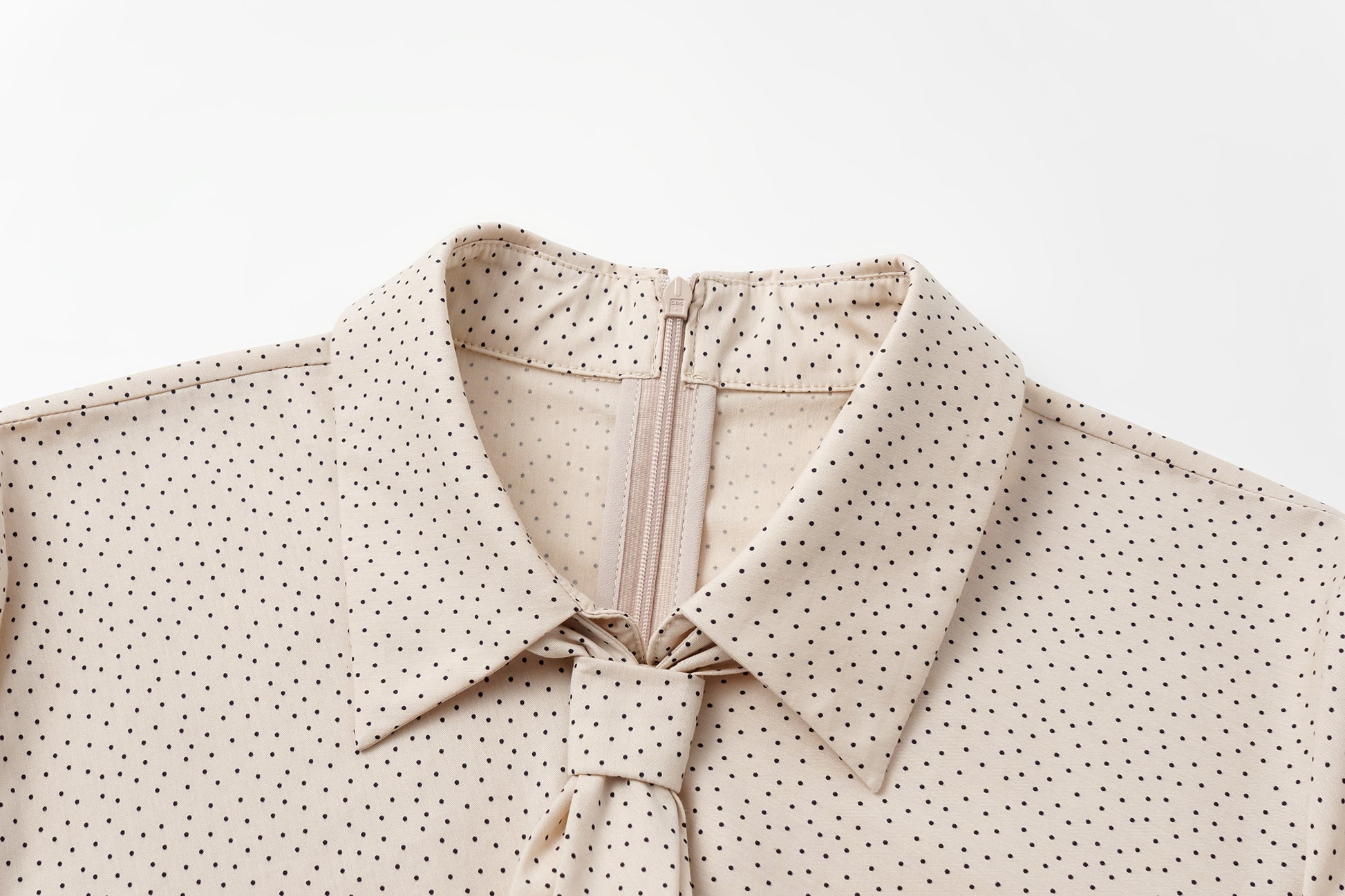 Bow-Tie Collar Blouse with Micro Polka Dots