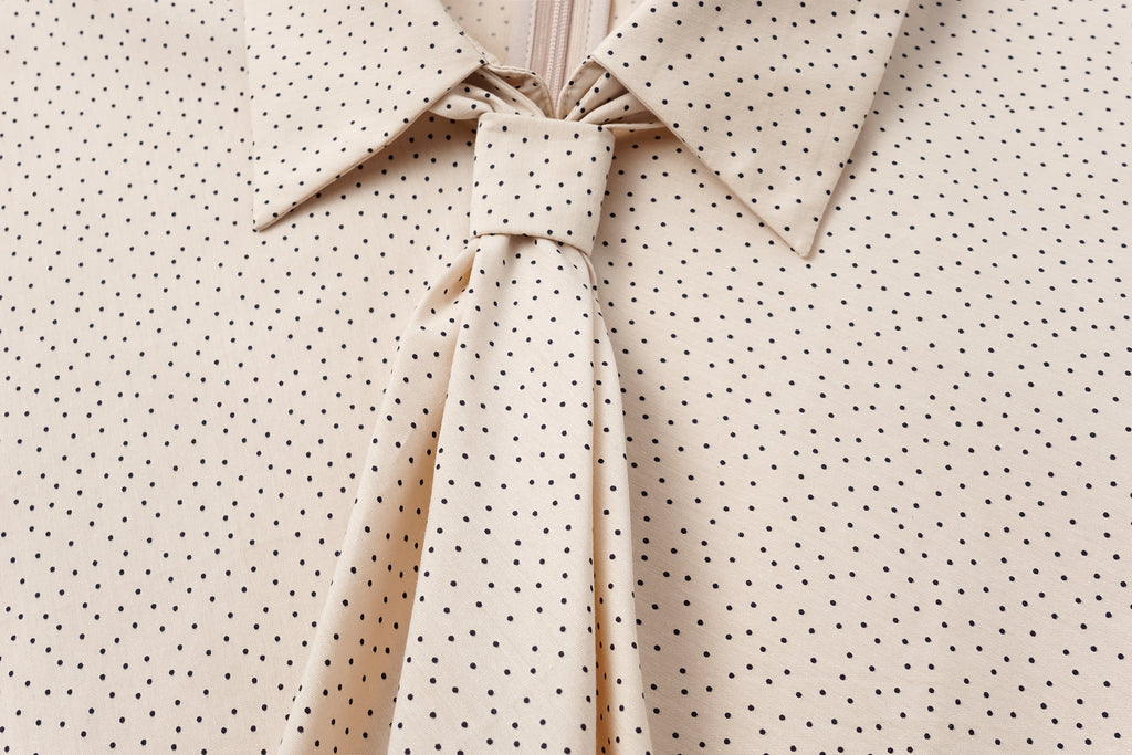 Bow-Tie Collar Blouse with Micro Polka Dots