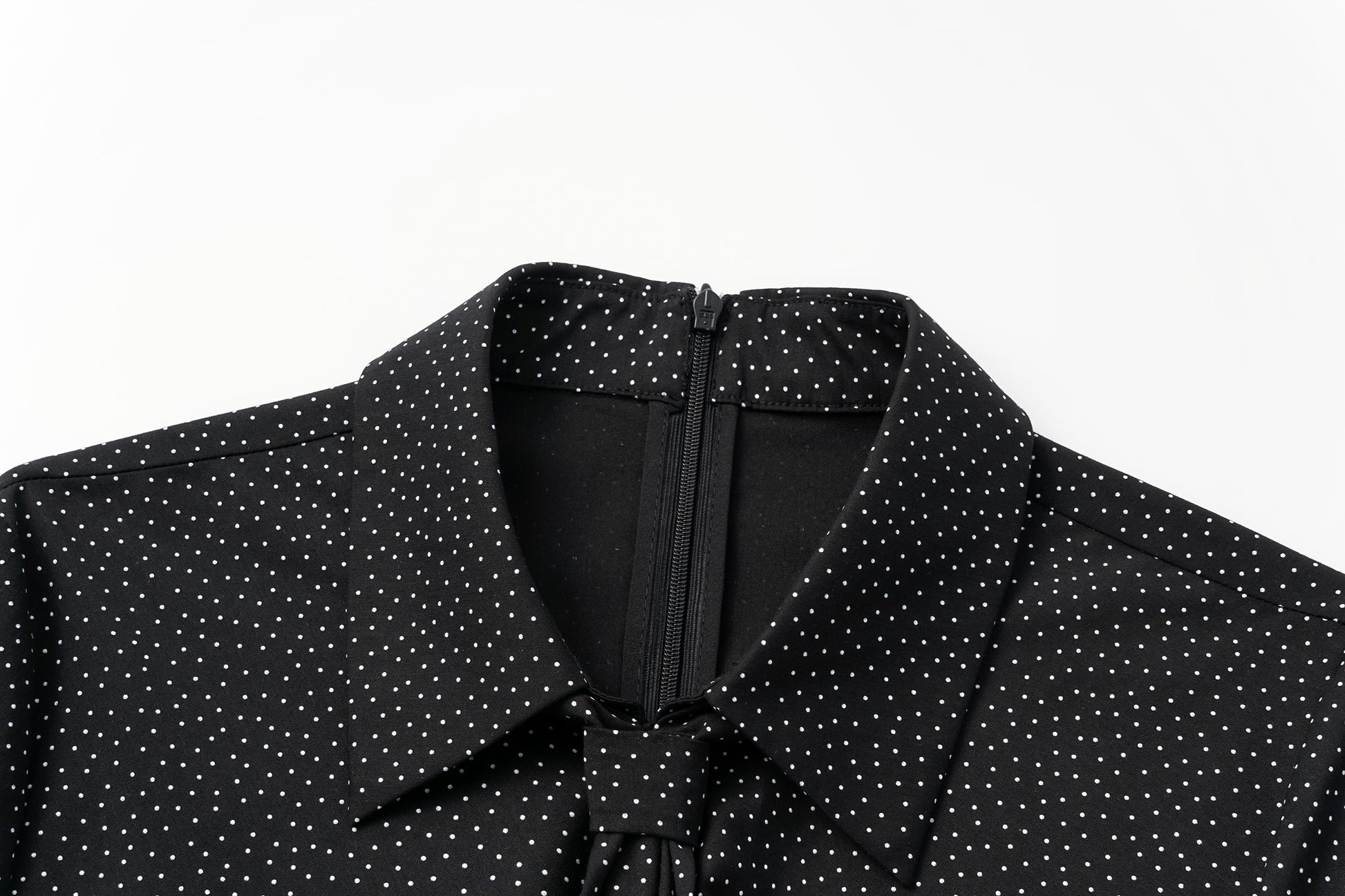 Bow-Tie Collar Blouse with Micro Polka Dots