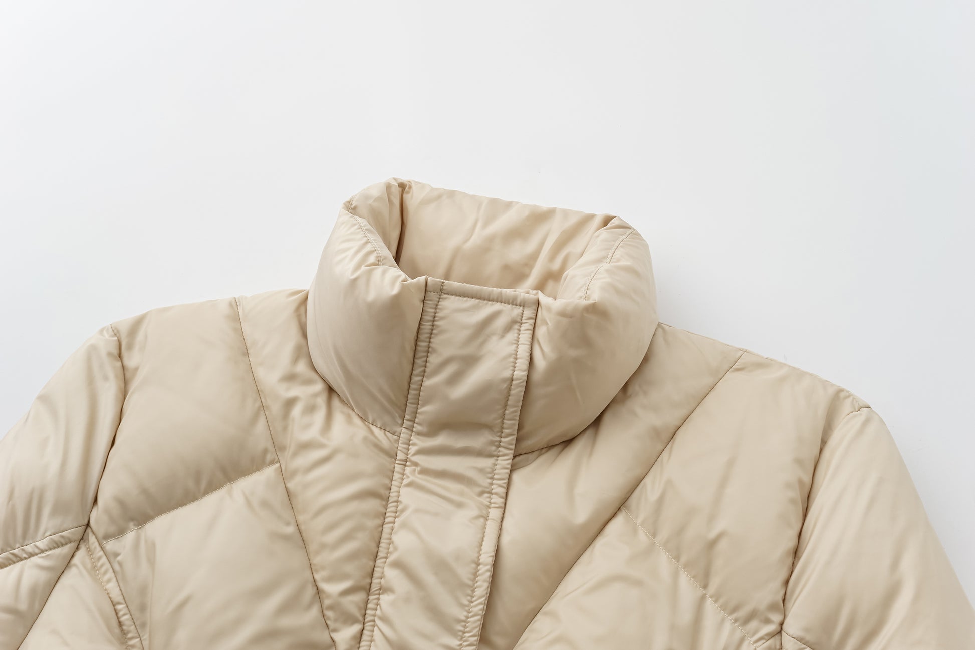 Minimalist Draped Long Down Coat with Structured Shoulder