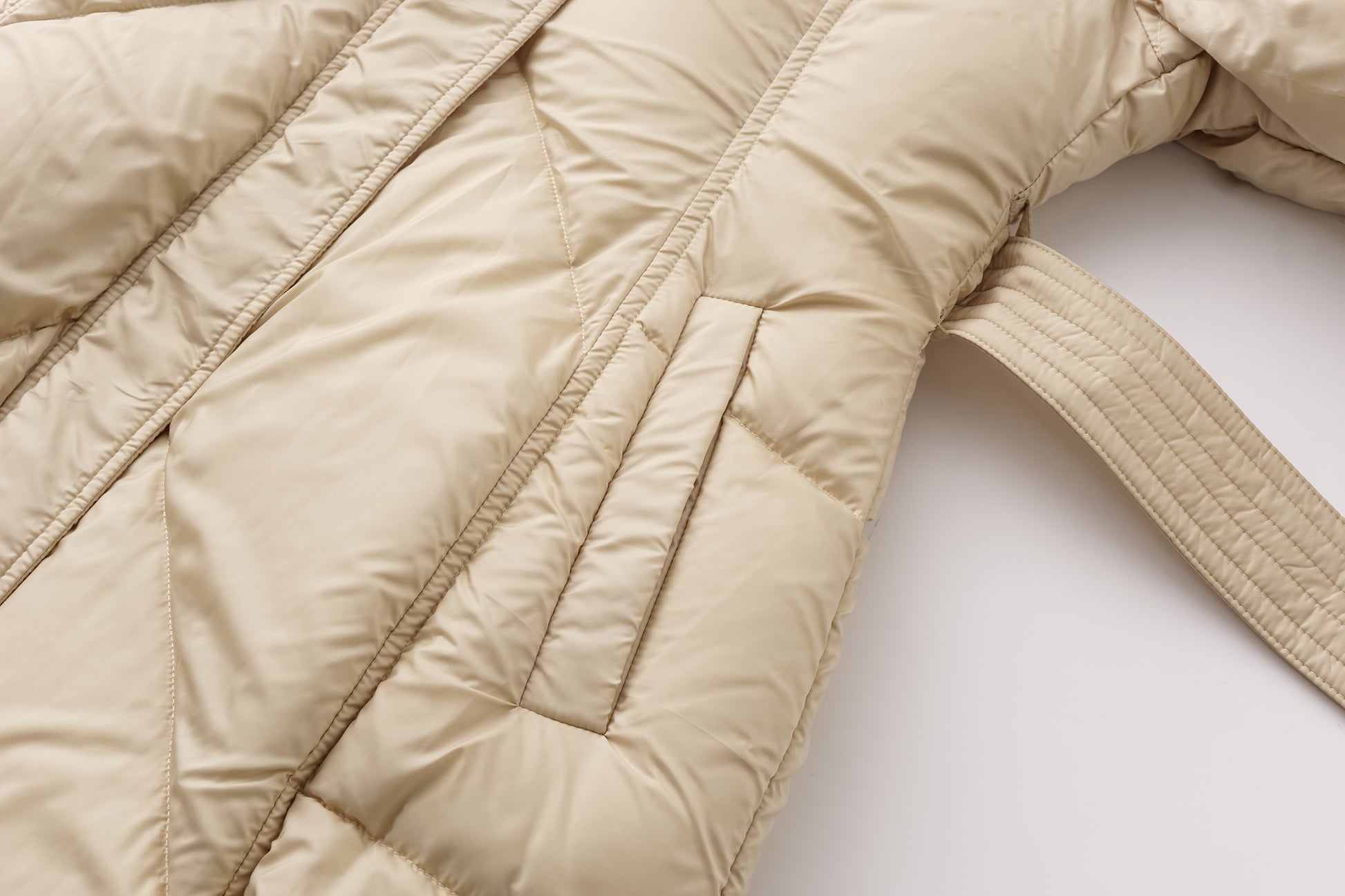 Minimalist Draped Long Down Coat with Structured Shoulder