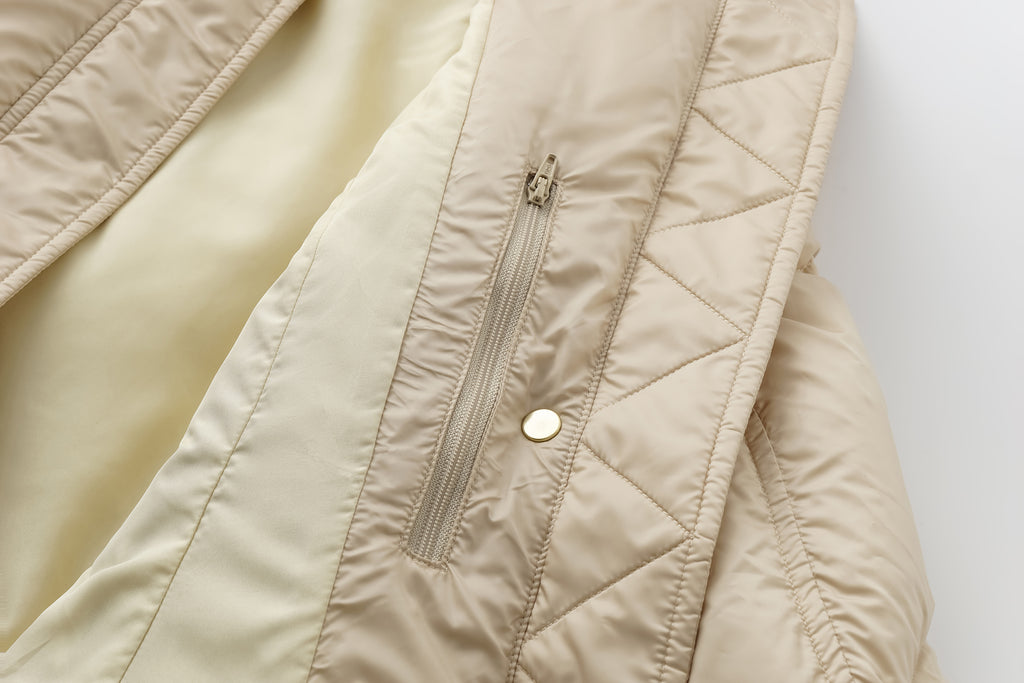 Minimalist Draped Long Down Coat with Structured Shoulder