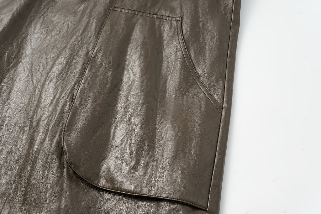 Relaxed Fit Belted Thigh-Length Leather-Look Jacket ( Faux Leather)