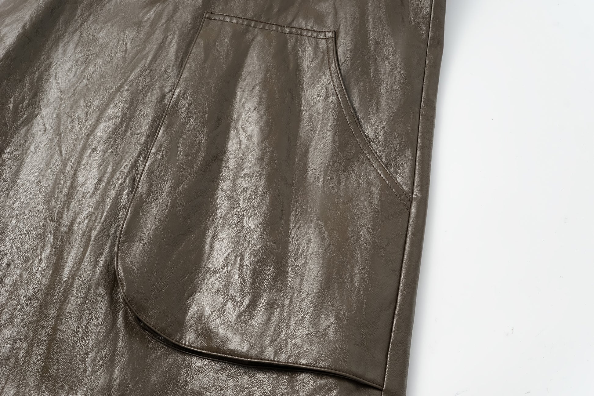 Relaxed Fit Belted Thigh-Length Leather-Look Jacket ( Faux Leather)