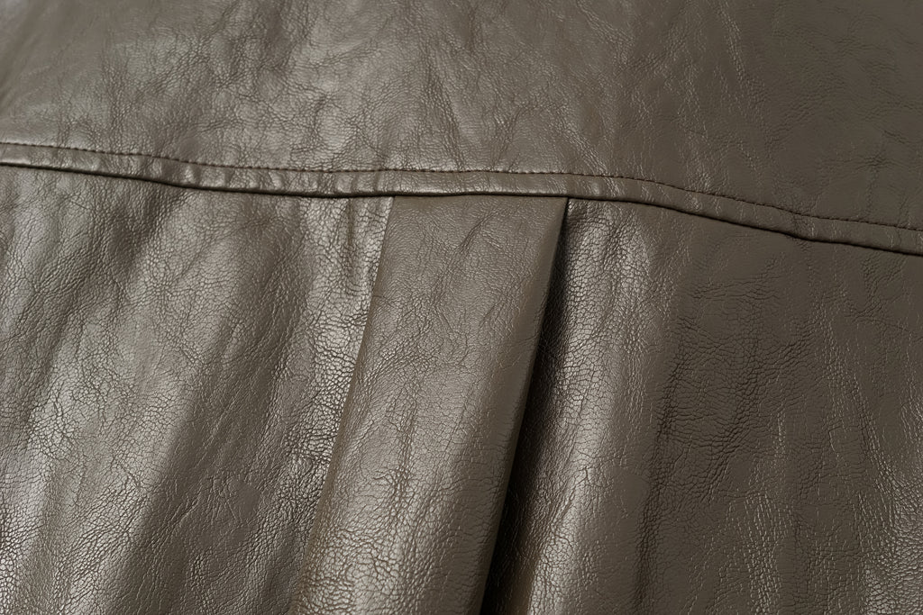 Relaxed Fit Belted Thigh-Length Leather-Look Jacket ( Faux Leather)