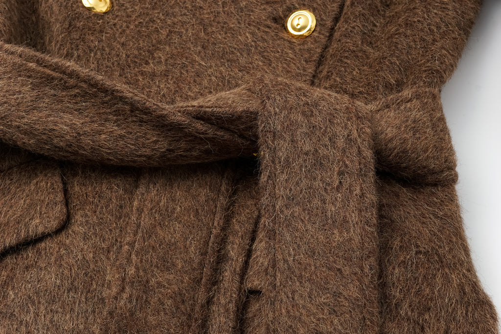 Stand Collar Tie-Waist X-Silhouette Long Coat