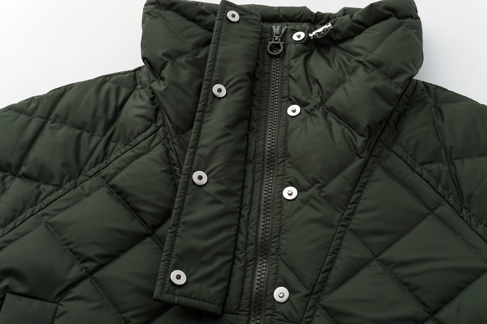 Diamond-Quilted Stand-Collar Down Jacket