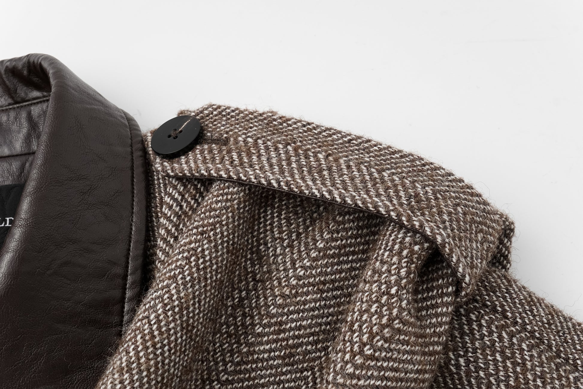 Detachable Shawl Collar Herringbone Faux Leather Blend Coat