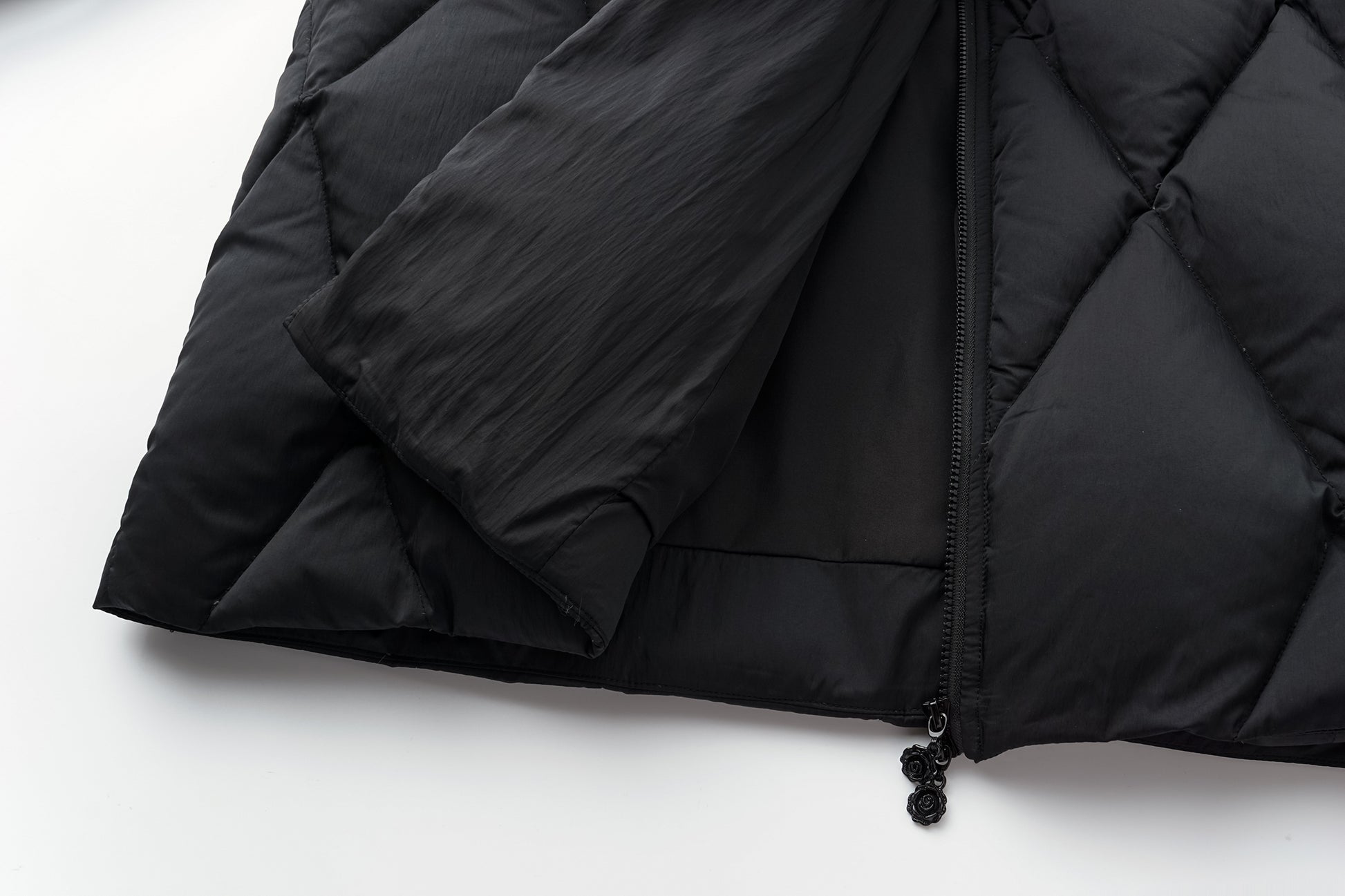 Deconstructed Asymmetric Zip Puffer with Dropped Shoulder and Lantern Sleeves