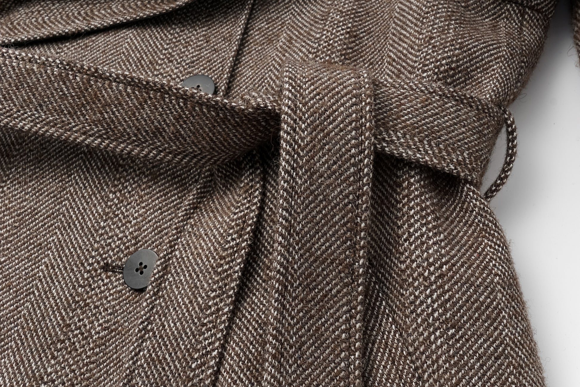 Detachable Shawl Collar Herringbone Faux Leather Blend Coat