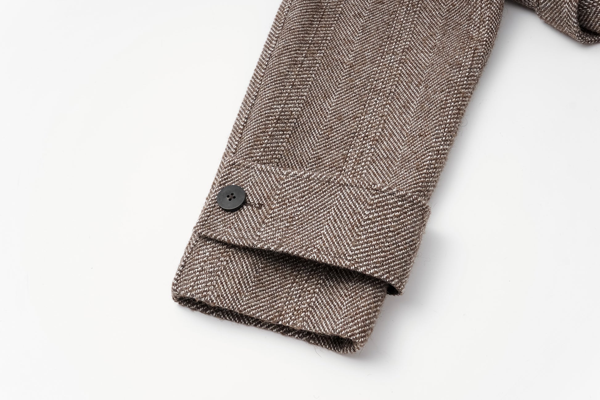 Detachable Shawl Collar Herringbone Faux Leather Blend Coat