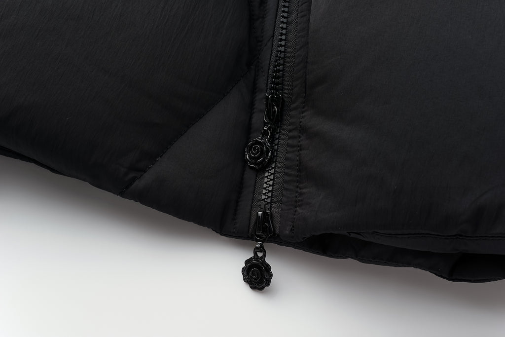 Deconstructed Asymmetric Zip Puffer with Dropped Shoulder and Lantern Sleeves
