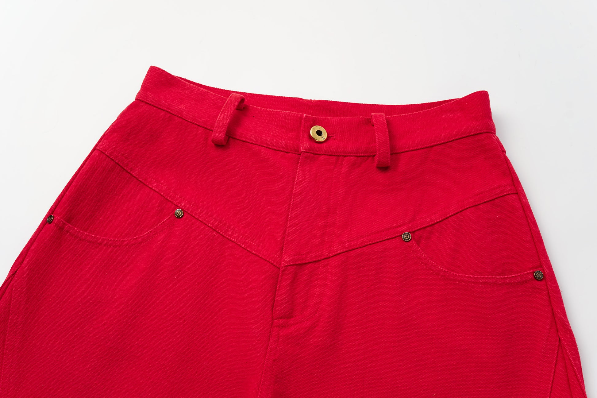 High-Rise Curved Hem Denim Pants