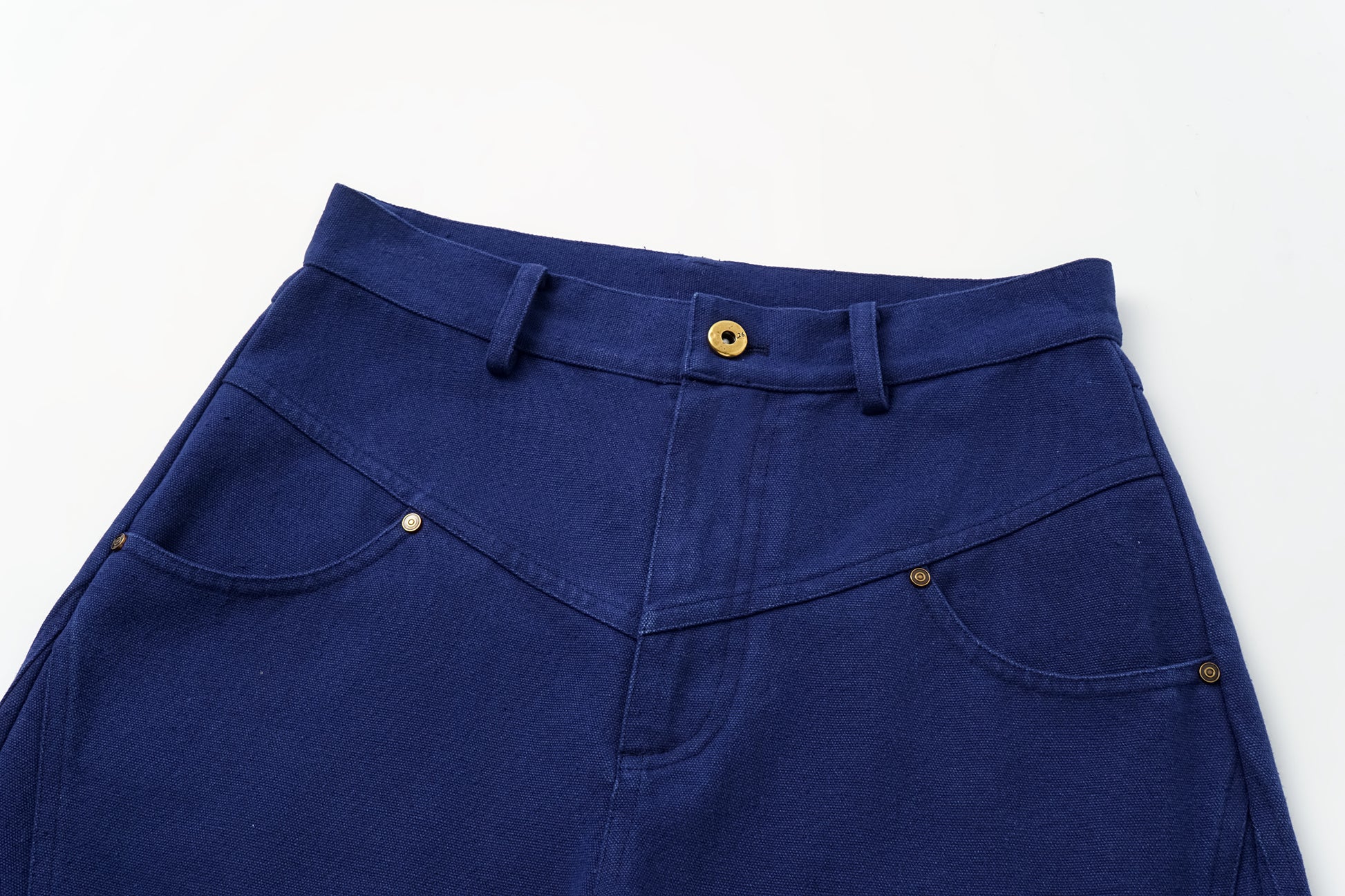 High-Rise Curved Hem Denim Pants